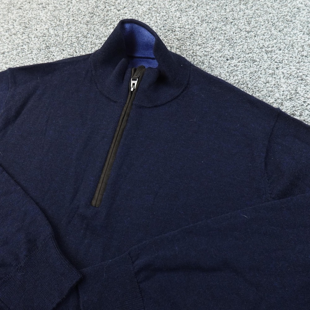 Orvis Sweater Mens M Blue Merino Wool 1/4 Zip Mock Neck Knit Pullover Outdoor